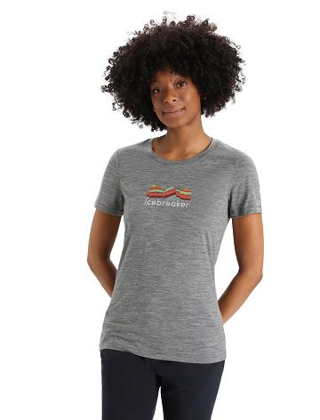 Gritstone Heather Women's Icebreaker Merino Tech Lite II Short Sleeve Mountain Geology T Shirts | USA 1608ZUTG